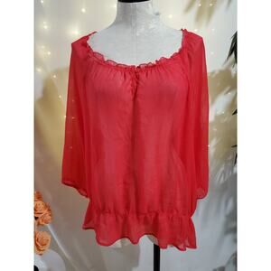 Old Navy Sheer Ruffle Chiffon Puff Sleeve Peasant Blouse Womens Size XXL Pink